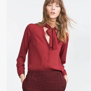 Zara red blouse with black polka dots
